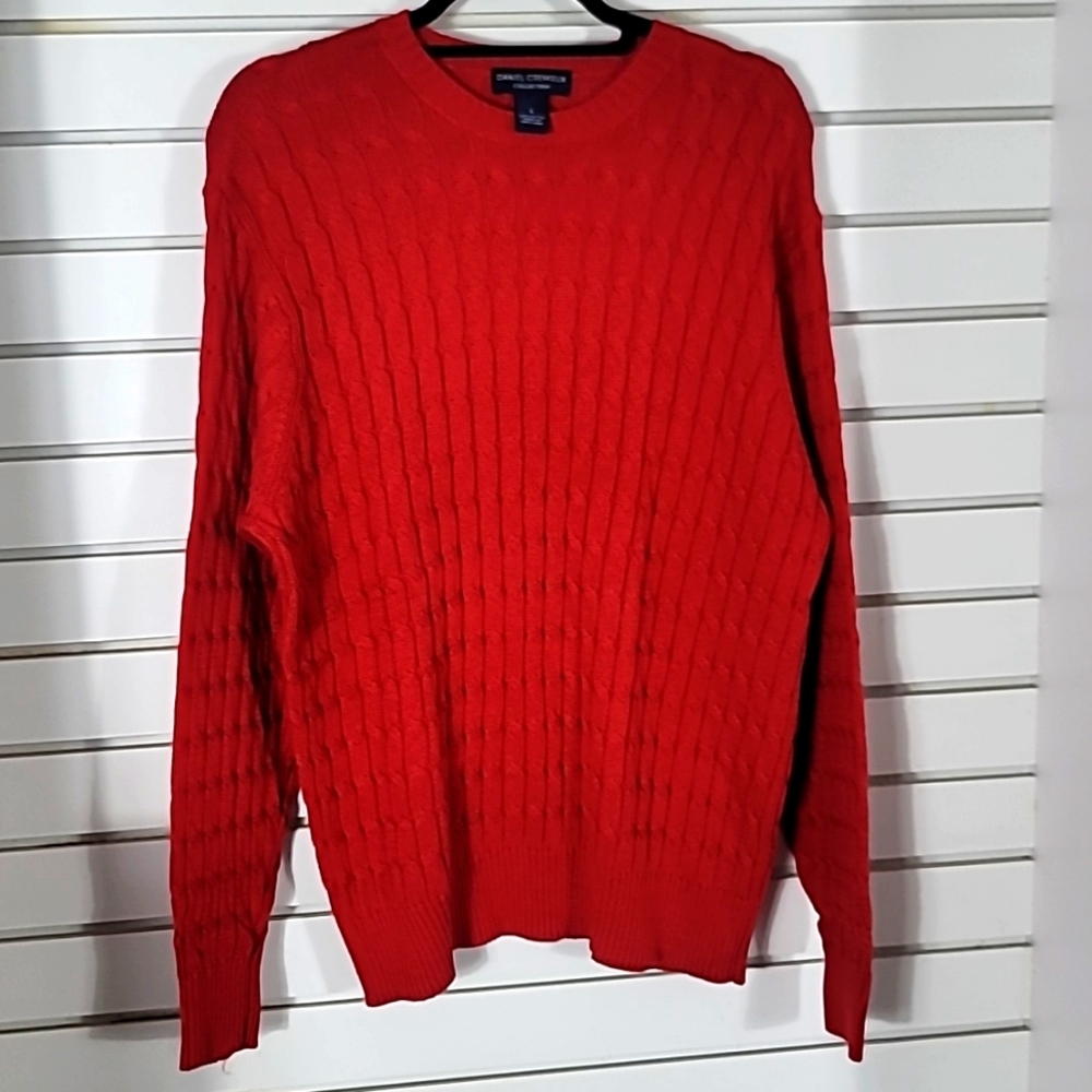Daniel Cremieux Large 100% Cotton Red Cable Knit